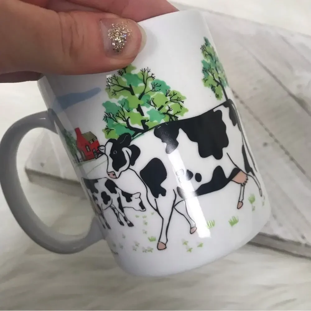 Vintage Farmhouse Cow Print Coffee Mug from 1997